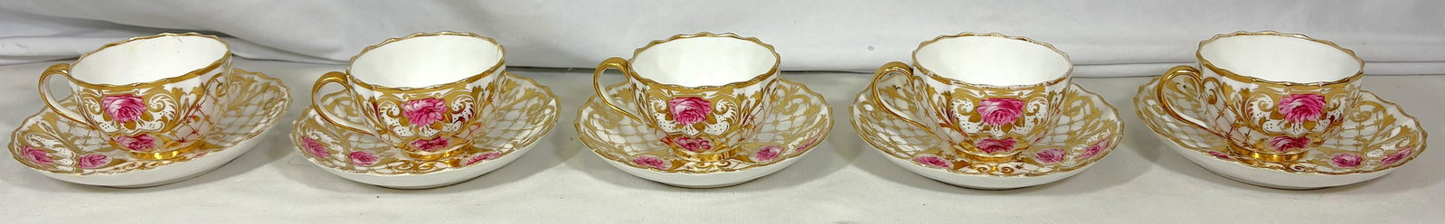 Antique English Spode Copeland Teacups With Saucers- Set of 5 - 4