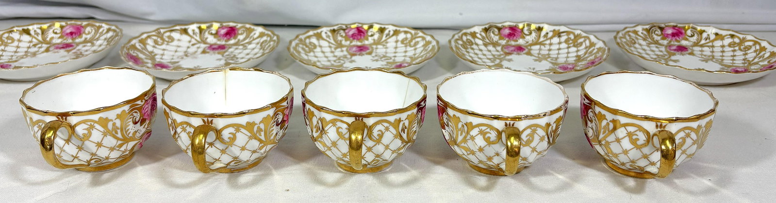 Antique English Spode Copeland Teacups With Saucers- Set of 5 - 7