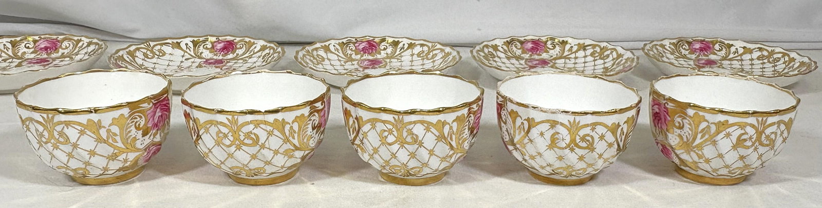 Antique English Spode Copeland Teacups With Saucers- Set of 5 - 8