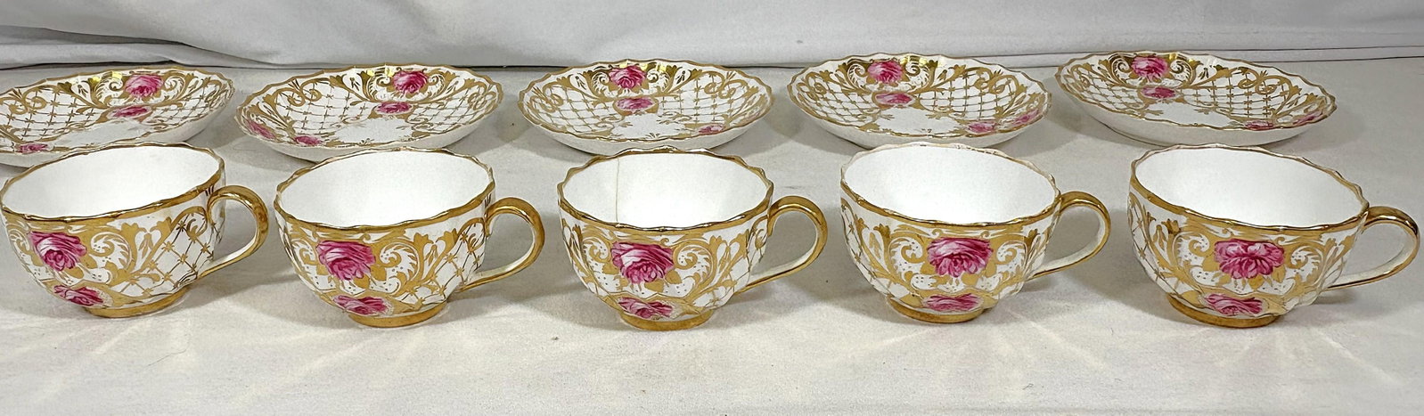 Antique English Spode Copeland Teacups With Saucers- Set of 5 - 9