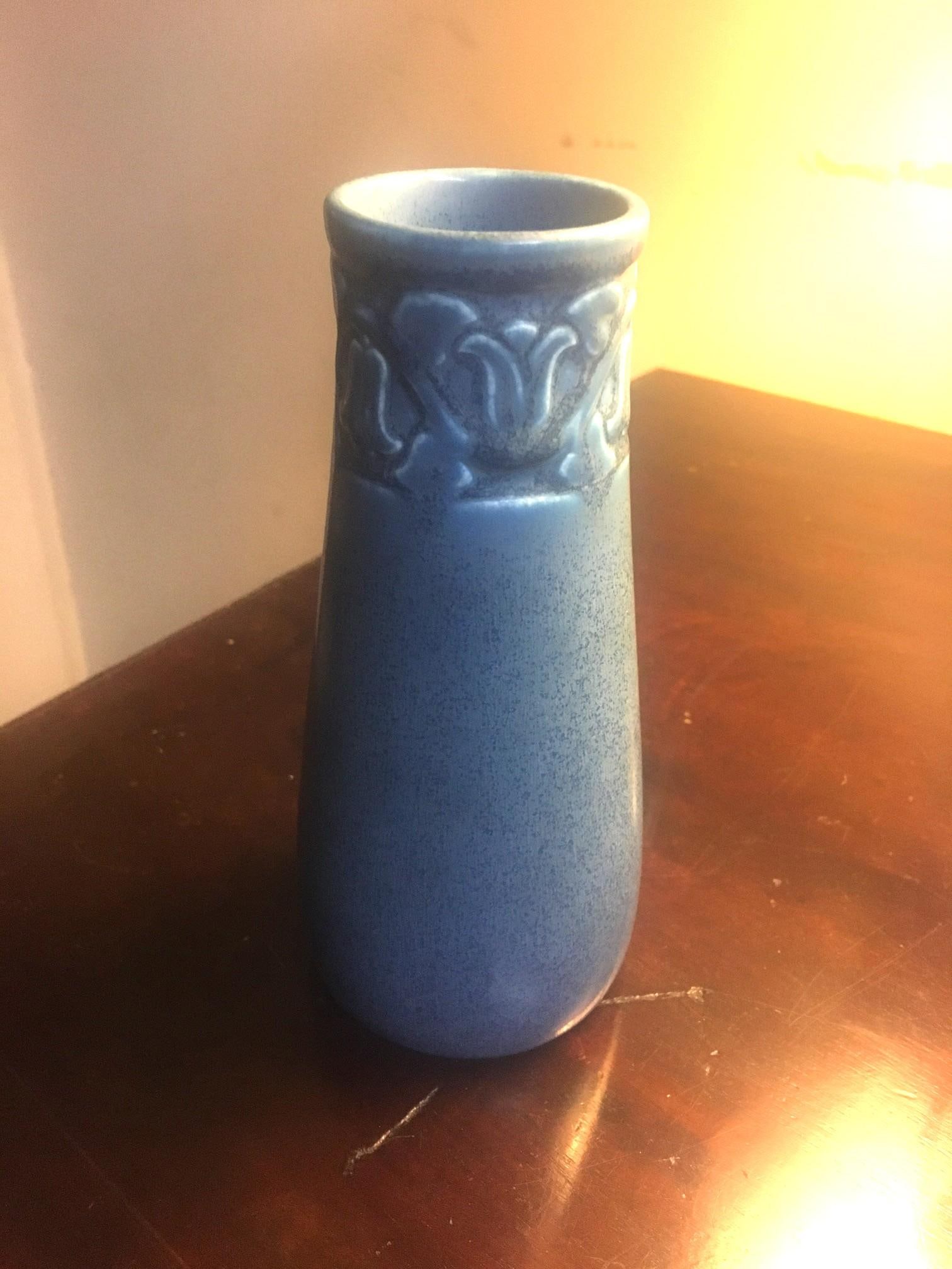 Rookwood American Art Pottery Aerial Blue Bellflower Design Bud Vase C1928 - 2