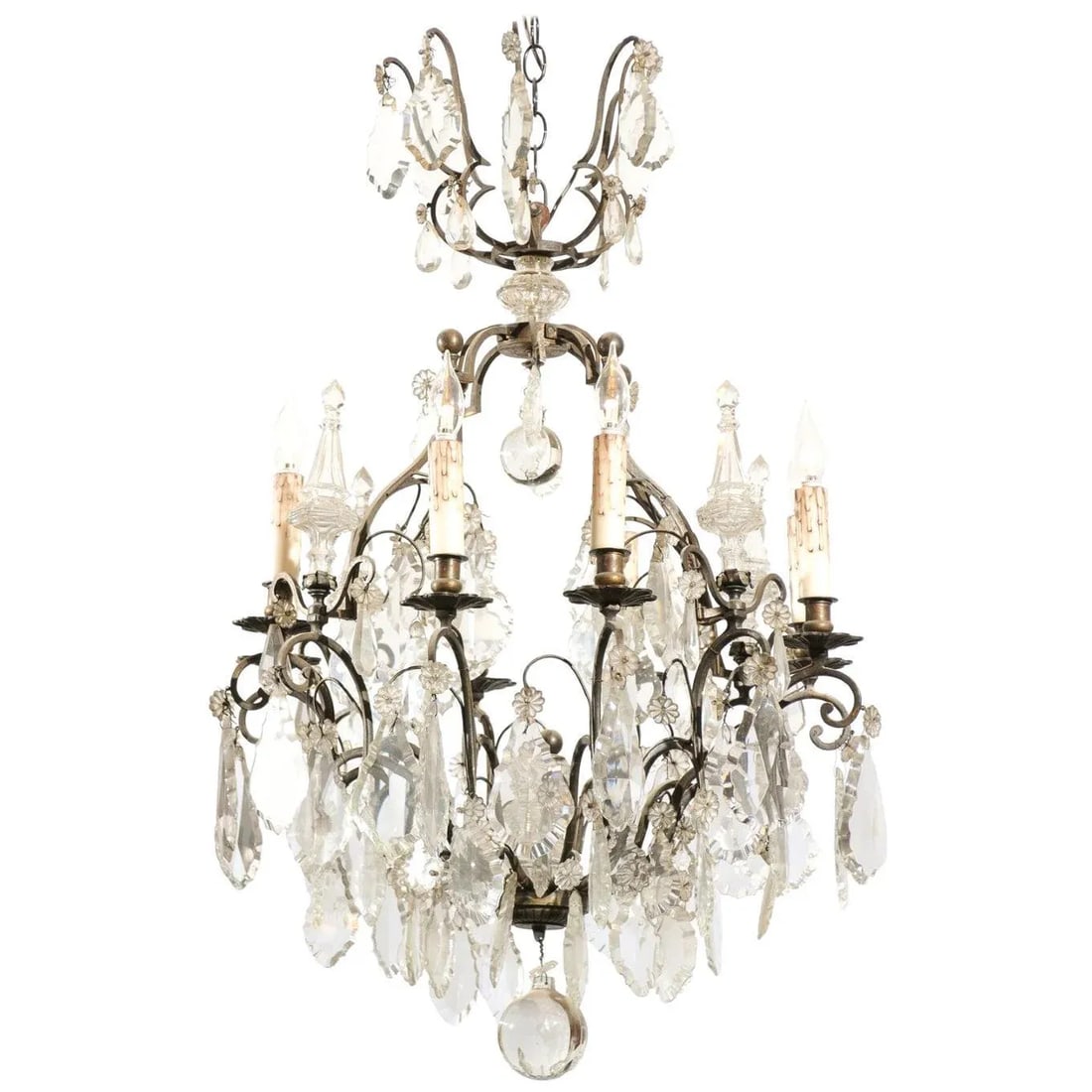 French 1890s Eight-Light Crystal Chandelier with Bronze Armature and Obelisks - 12