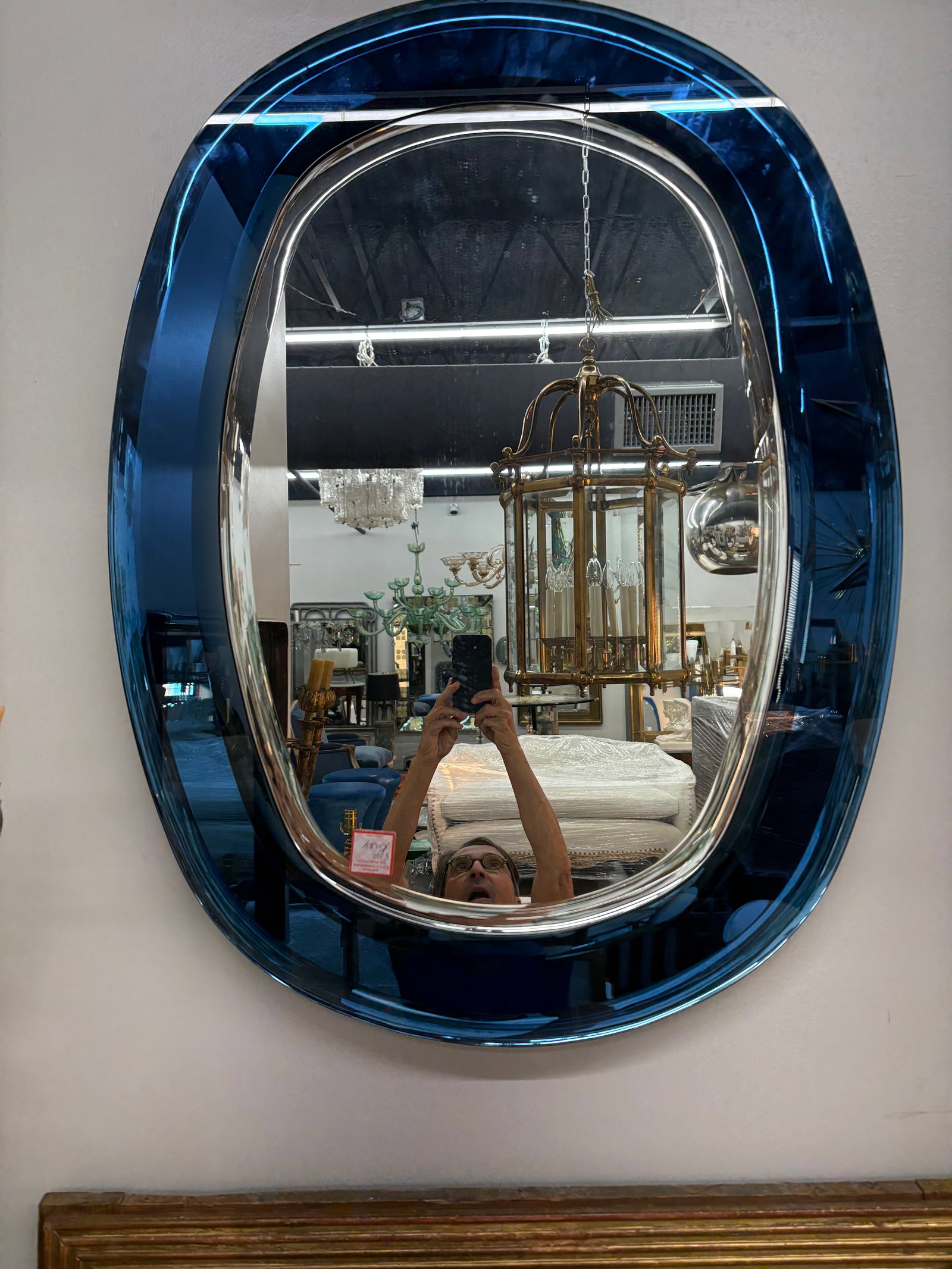 Italian Modern Fontana Arte Inspired Blue Beveled Mirror - 2