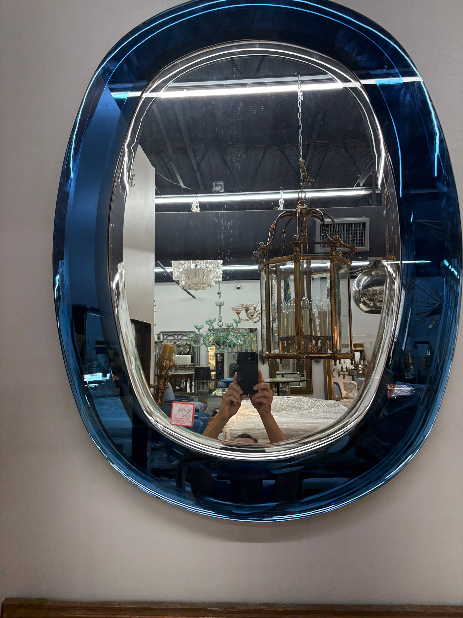 Italian Modern Fontana Arte Inspired Blue Beveled Mirror - 3