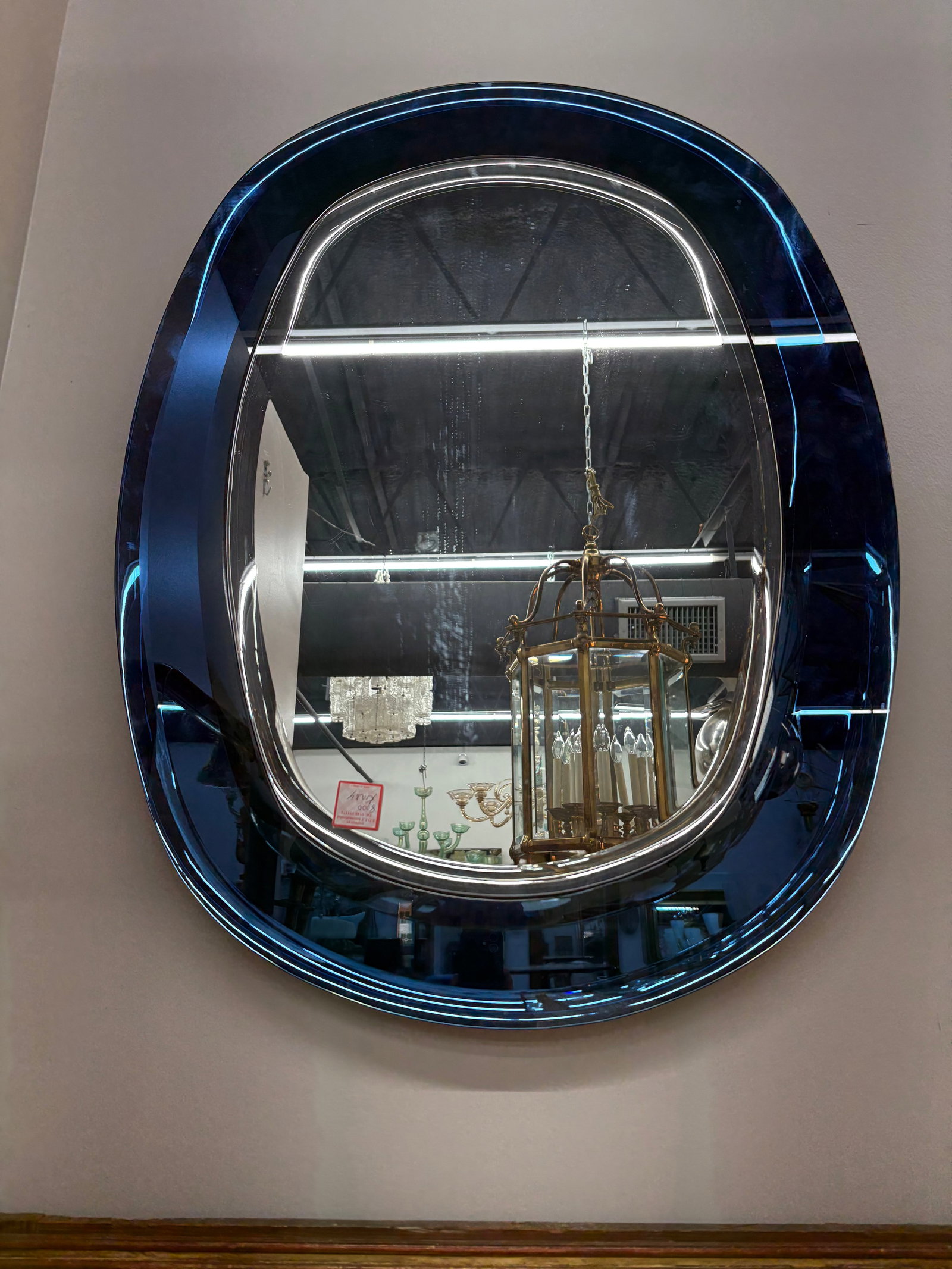 Italian Modern Fontana Arte Inspired Blue Beveled Mirror - 4