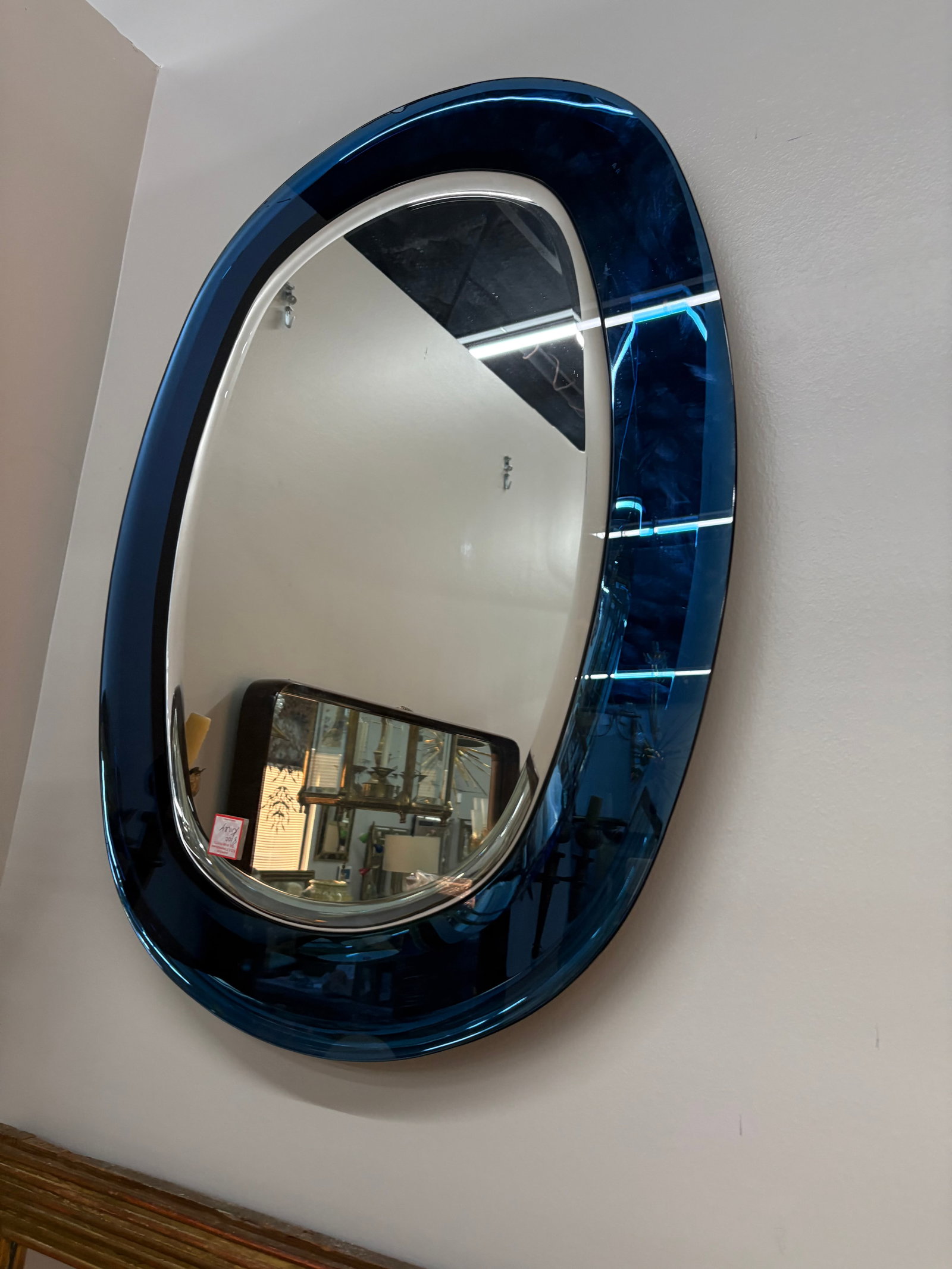 Italian Modern Fontana Arte Inspired Blue Beveled Mirror - 6
