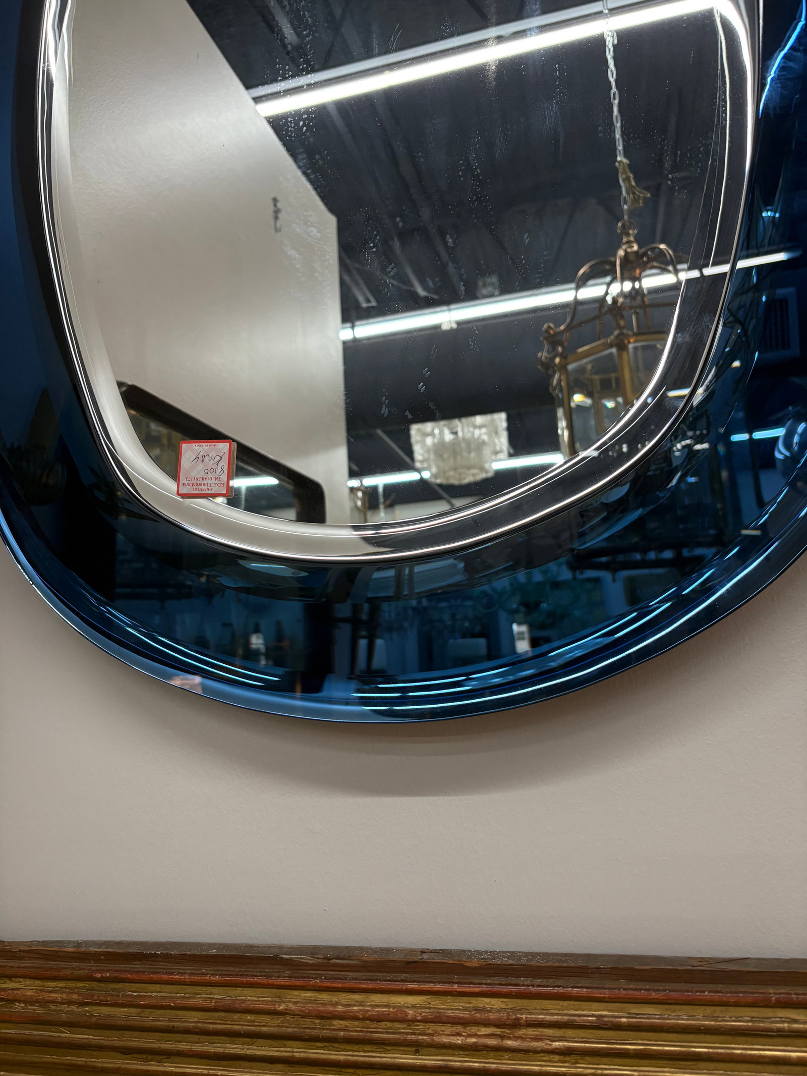 Italian Modern Fontana Arte Inspired Blue Beveled Mirror - 7