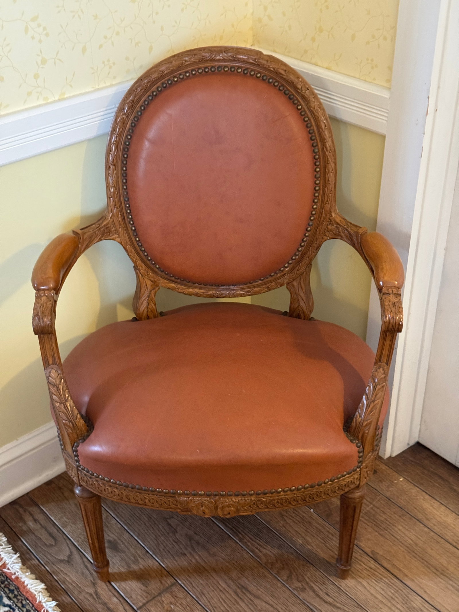 4-Piece French Louis XVI–Style Leather Seating Set "” Settee & 3 Armchairs - 11