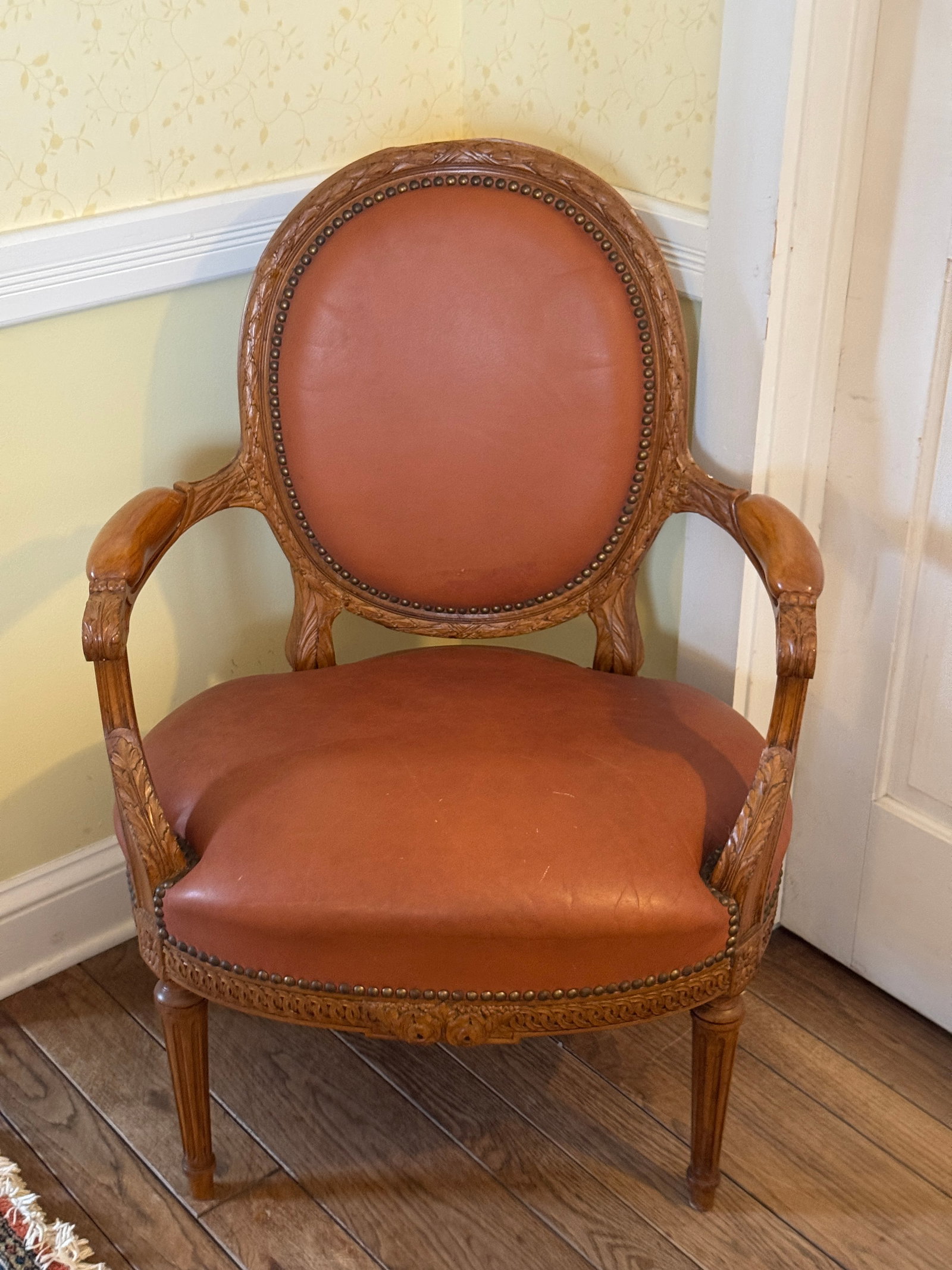 4-Piece French Louis XVI–Style Leather Seating Set "” Settee & 3 Armchairs - 8