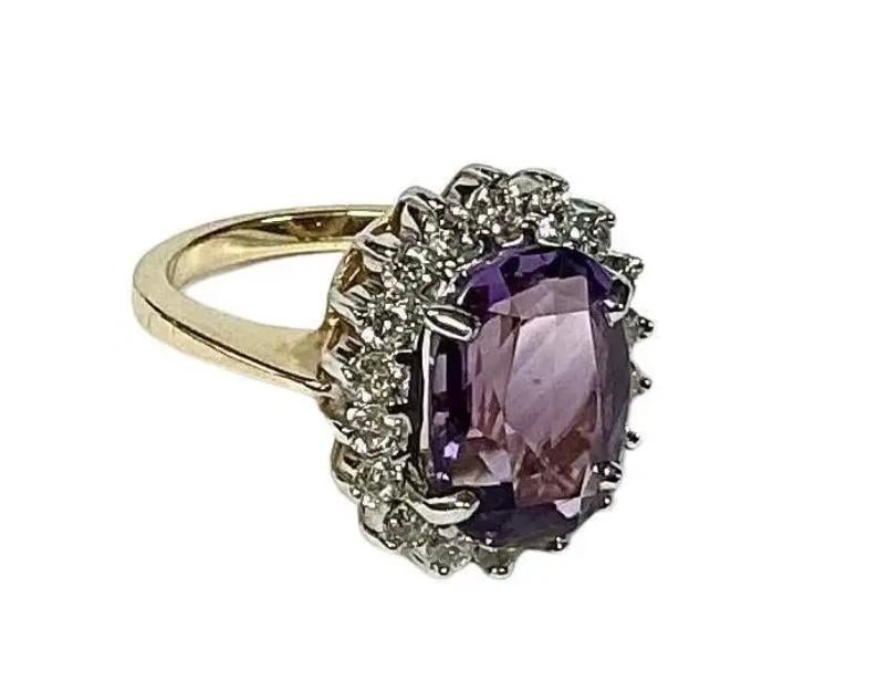 Amethyst and Diamond Cocktail Ring, 14k Gold - 2