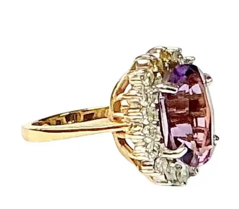 Amethyst and Diamond Cocktail Ring, 14k Gold - 3
