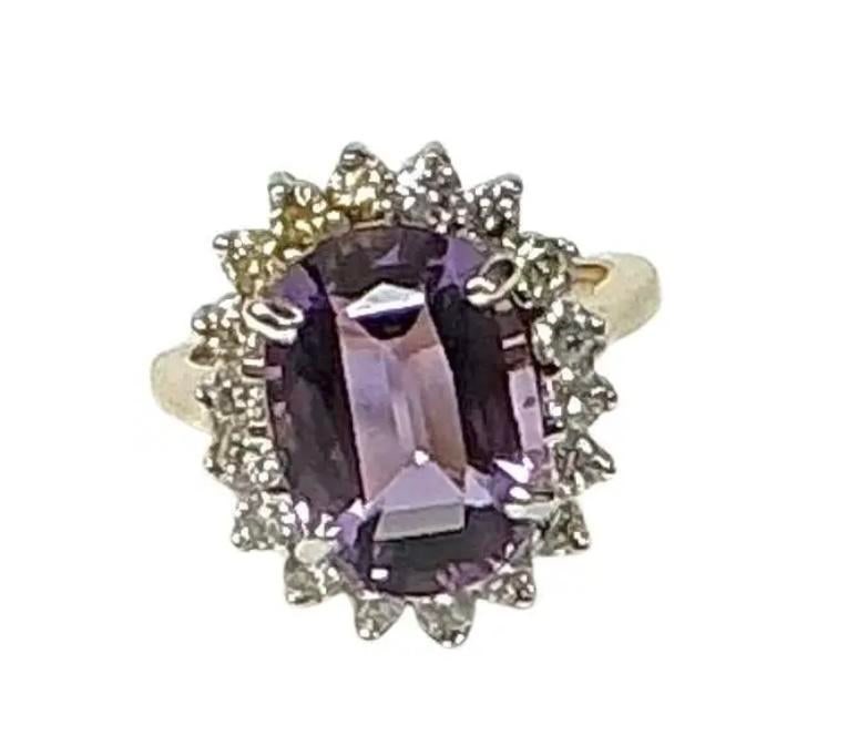 Amethyst and Diamond Cocktail Ring, 14k Gold - 4
