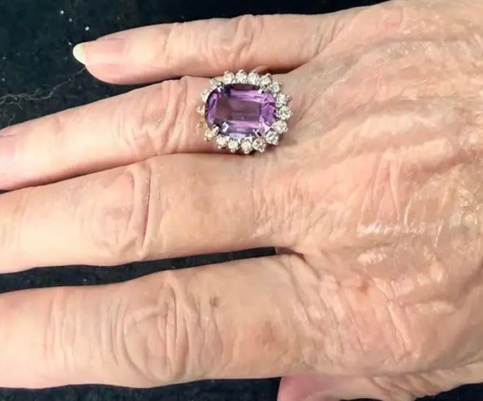 Amethyst and Diamond Cocktail Ring, 14k Gold - 8