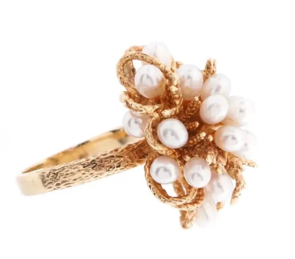 14k Gold and Cluster Pearls Ring - 2
