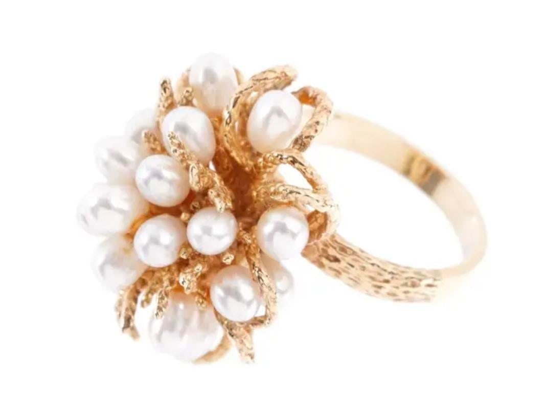 14k Gold and Cluster Pearls Ring - 3