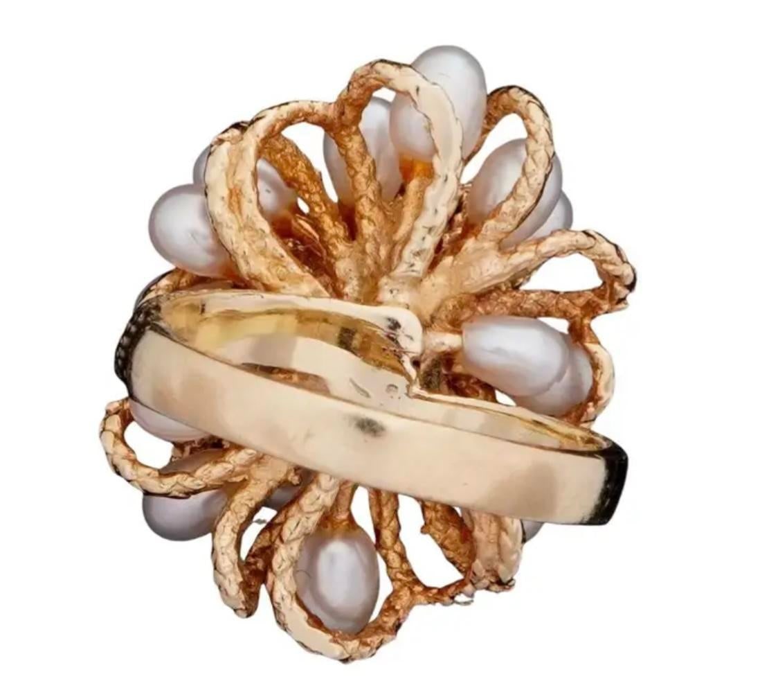 14k Gold and Cluster Pearls Ring - 5