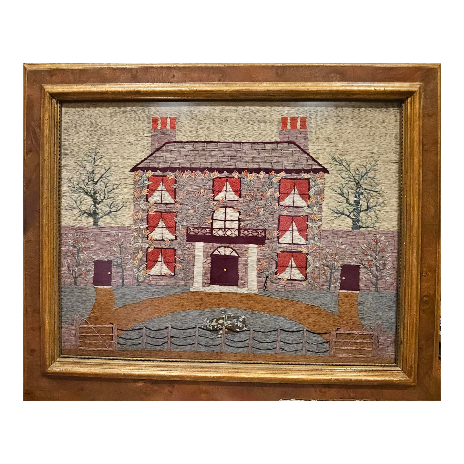 Massive British Woolwork Picture of a Country House (1 of 13)