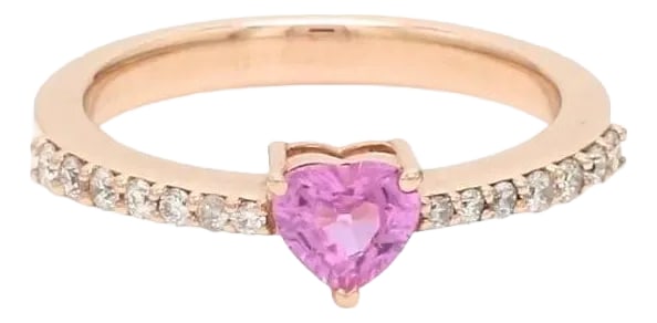 Natural 1.00 cts Pink Sapphire & 0.18 cts diamonds heart ring in 18k gold: Pink sapphire heart ring 14K gold Natural 5MM Pink Sapphire heart ring with diamonds Pink heart solitaire ring gold Heart promise ring STONE DETAILS : âœ¦ Gemstone : Pink Sapphire