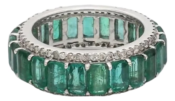 Natural 5.50 cts emerald & 0.75 cts diamond ring in 14k gold: Real emerald octagon diamond eternity band ring gold Natural emerald cut emerald diamond ring gold Real emerald cut emerald ring gold GEMSTONE DETAILS : âœ¦ Gemstone : Emerald