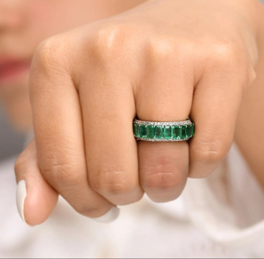 Natural 5.50 cts emerald & 0.75 cts diamond ring in 14k gold - 3