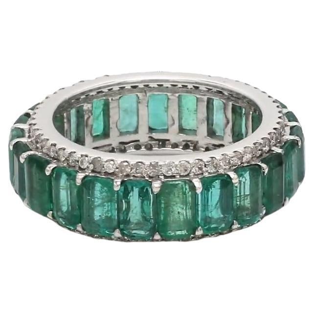 Natural 5.50 cts emerald & 0.75 cts diamond ring in 14k gold - 5
