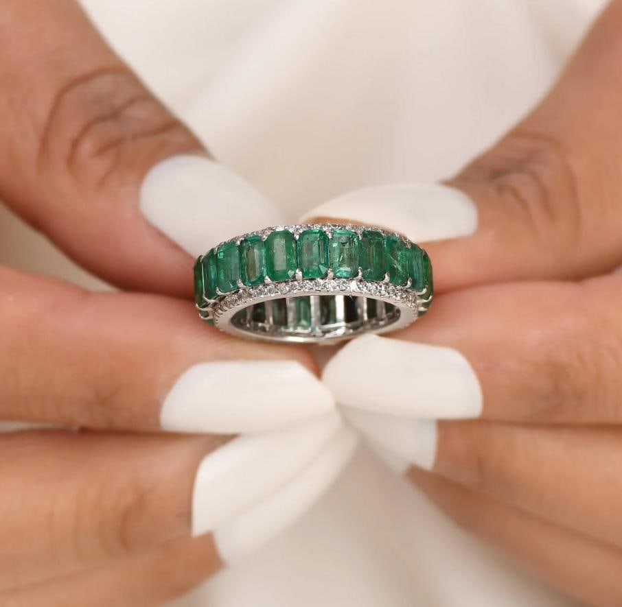 Natural 5.50 cts emerald & 0.75 cts diamond ring in 14k gold - 7