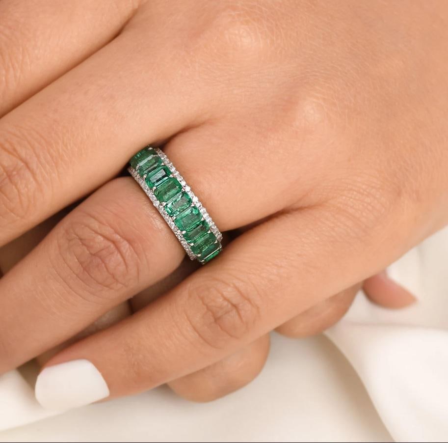Natural 5.50 cts emerald & 0.75 cts diamond ring in 14k gold - 8