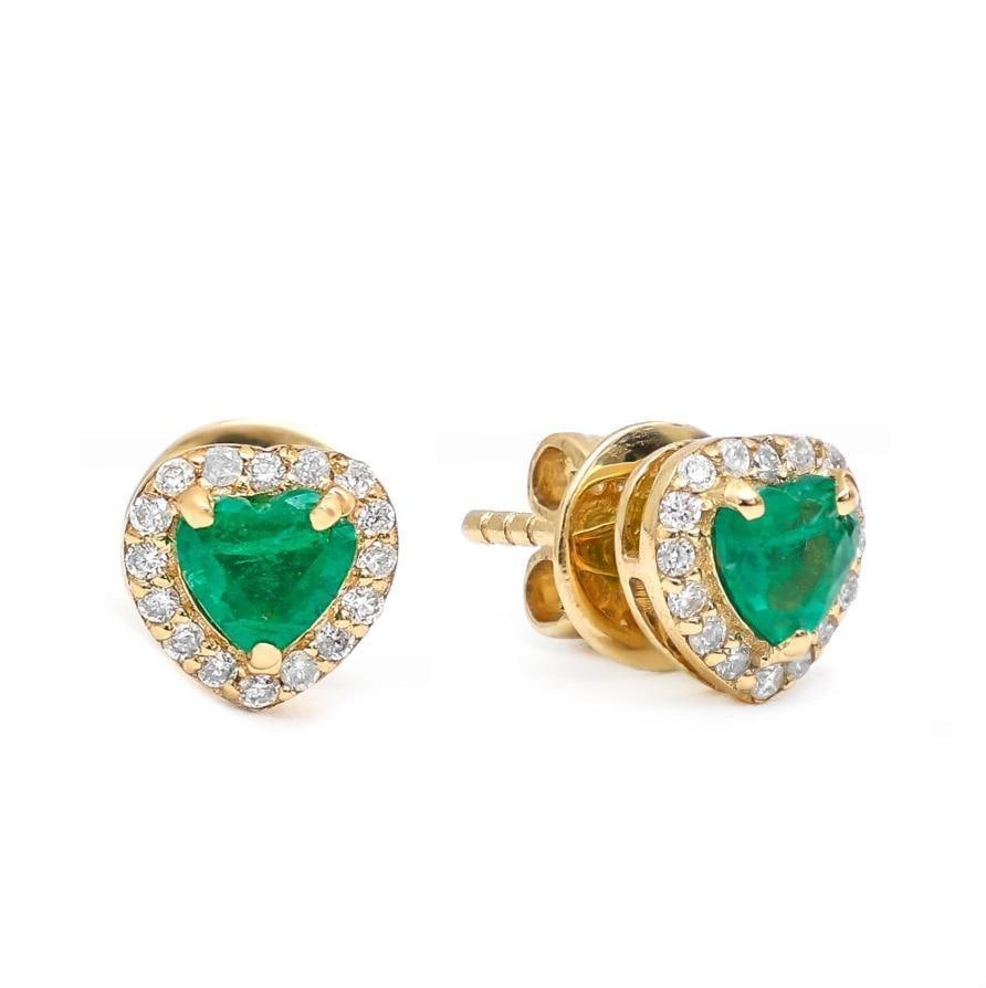 0.73 cts Natural emerald and 0.73 cts diamond earrings in 18k gold - 12