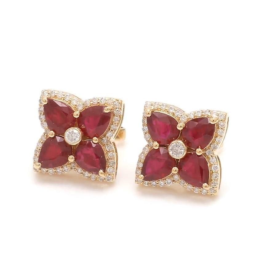 2.52 Ct Natural ruby and 0.39 ct diamond earring in 18k gold - 17