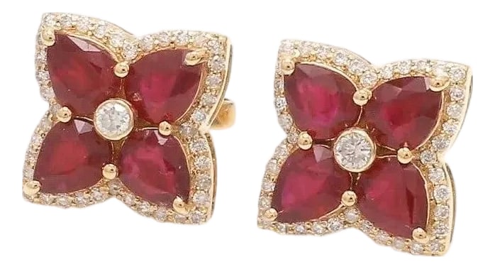 2.52 Ct Natural ruby and 0.39 ct diamond earring in 18k gold (1 of 18)