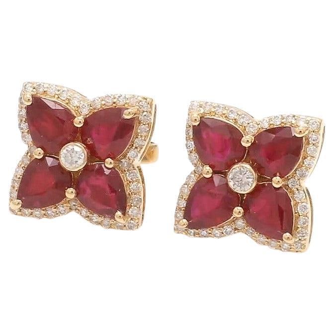 2.52 Ct Natural ruby and 0.39 ct diamond earring in 18k gold - 5