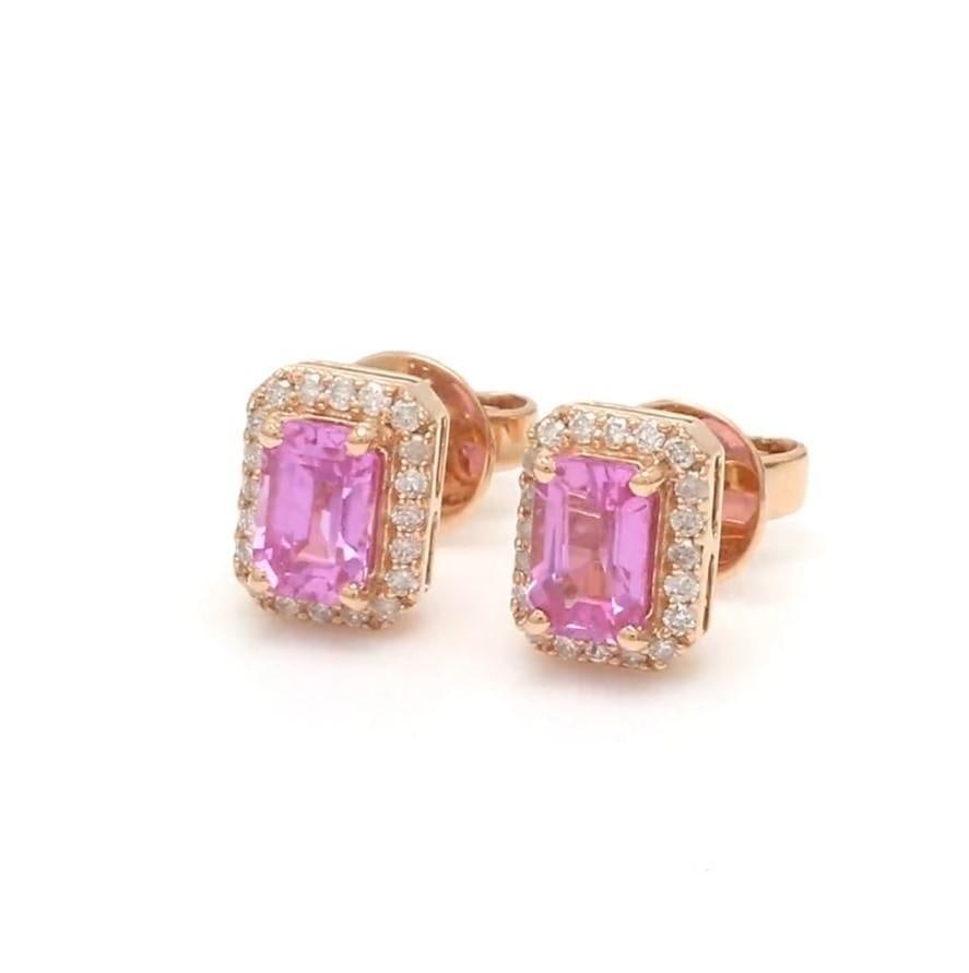 1.05 cts Natural pink sapphire & 0.20 cts diamond earrings in 14k gold - 5