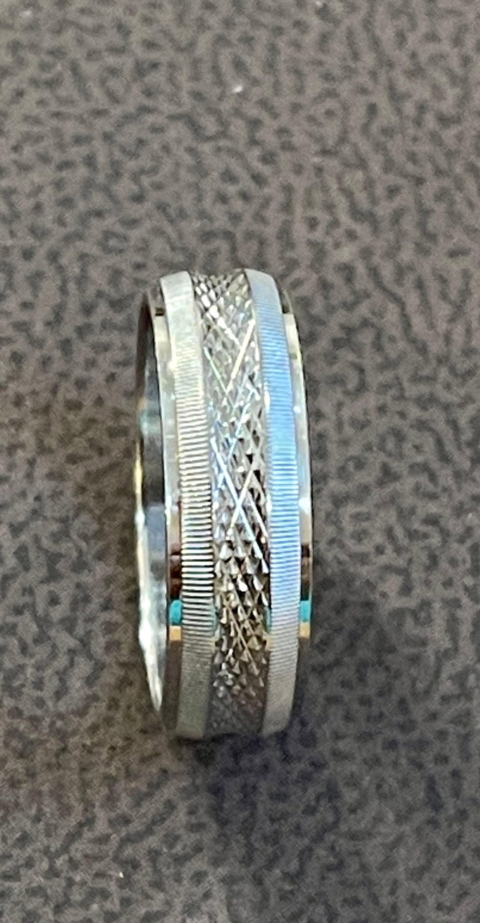 14 Karat White Gold Classic Wide Wedding Band With Design Ring, Unisex - 3
