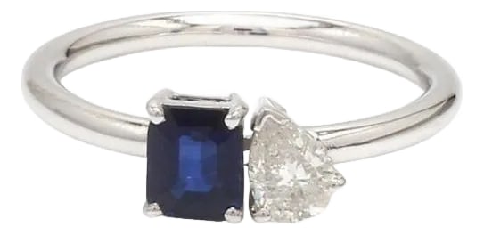 Natural 0.69cts blue sapphire & 0.26 cts diamond ring in 14k gold: Real blue sapphire ring 14k gold Natural 0.69CT emerald cut blue sapphire pear diamond toi et moi ring Blue sapphire ring jewelspark Enjoy duty free shopping with faster turnaround times and a