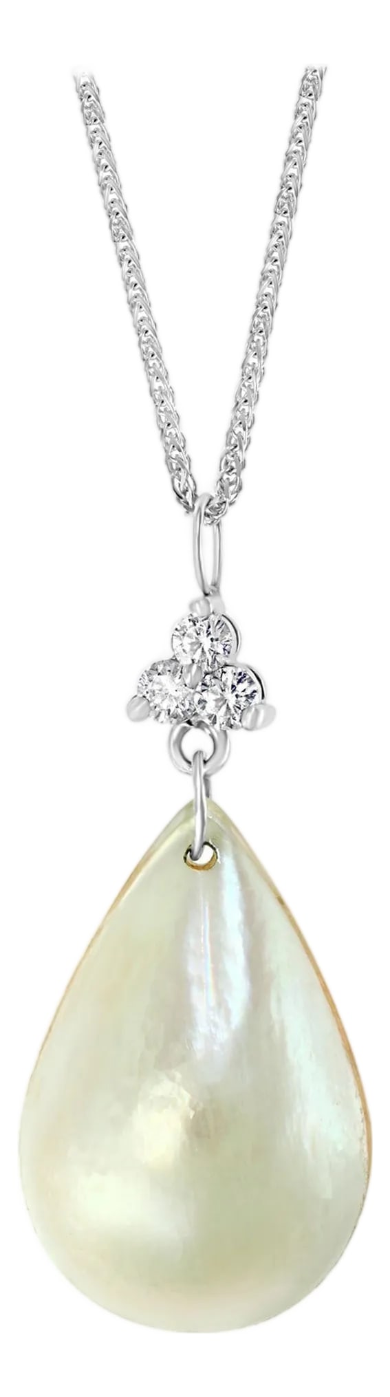 Pear Mabe Pearl & 0.36 Ct Diamond Pendant/ Necklace 14 Kt White Gold with Chain (1 of 18)