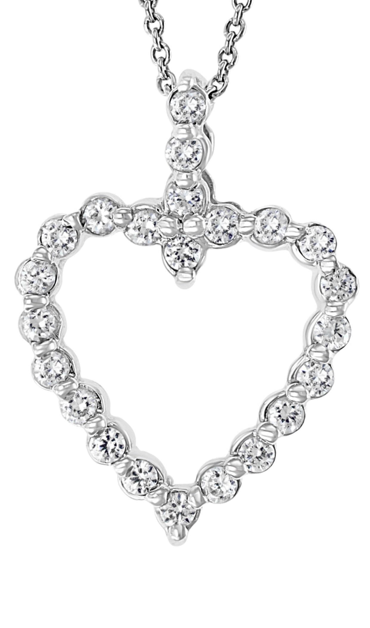 1 Carat Diamond Heart Pendant/ Necklace 14 Karat White Gold with Chain - 10
