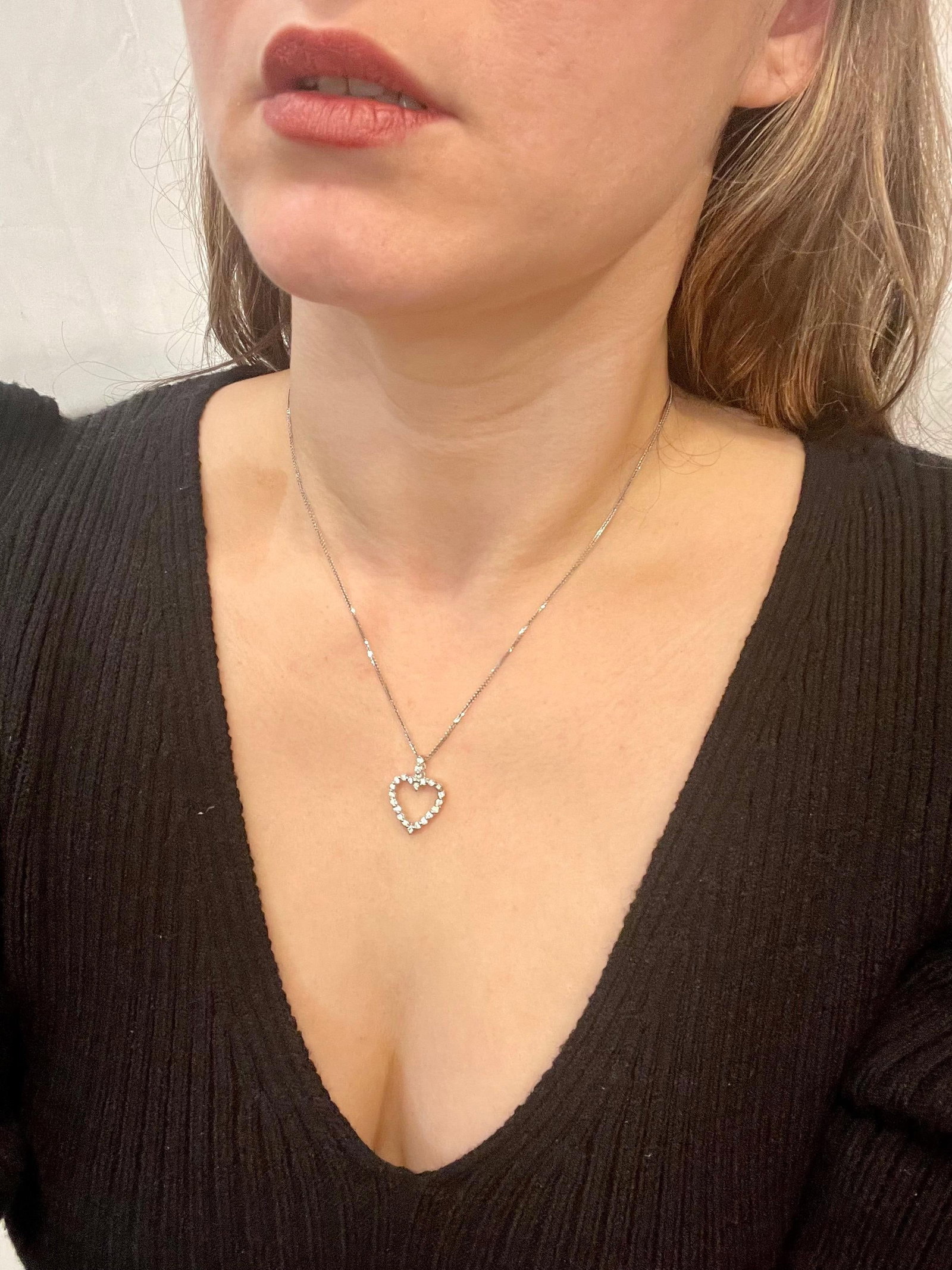 1 Carat Diamond Heart Pendant/ Necklace 14 Karat White Gold with Chain - 11