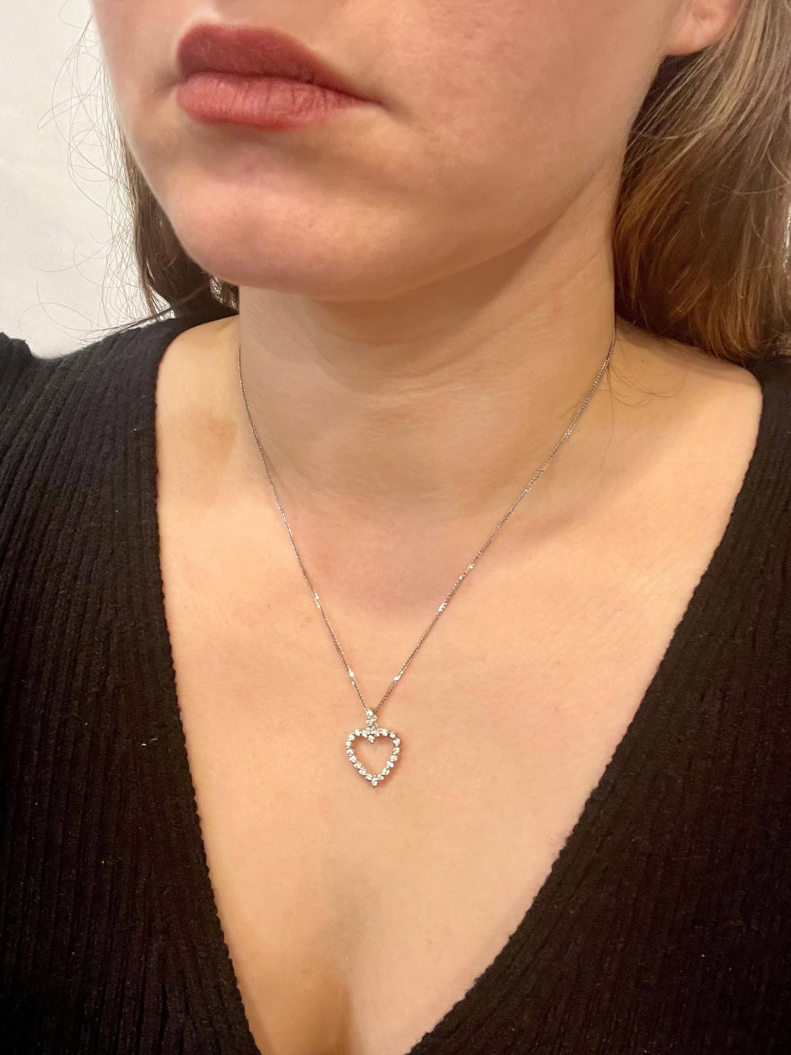 1 Carat Diamond Heart Pendant/ Necklace 14 Karat White Gold with Chain - 13