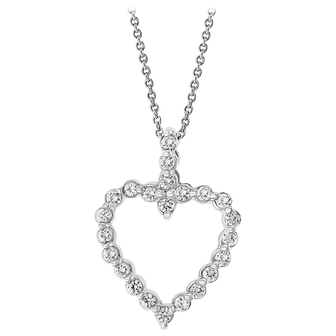 1 Carat Diamond Heart Pendant/ Necklace 14 Karat White Gold with Chain - 15