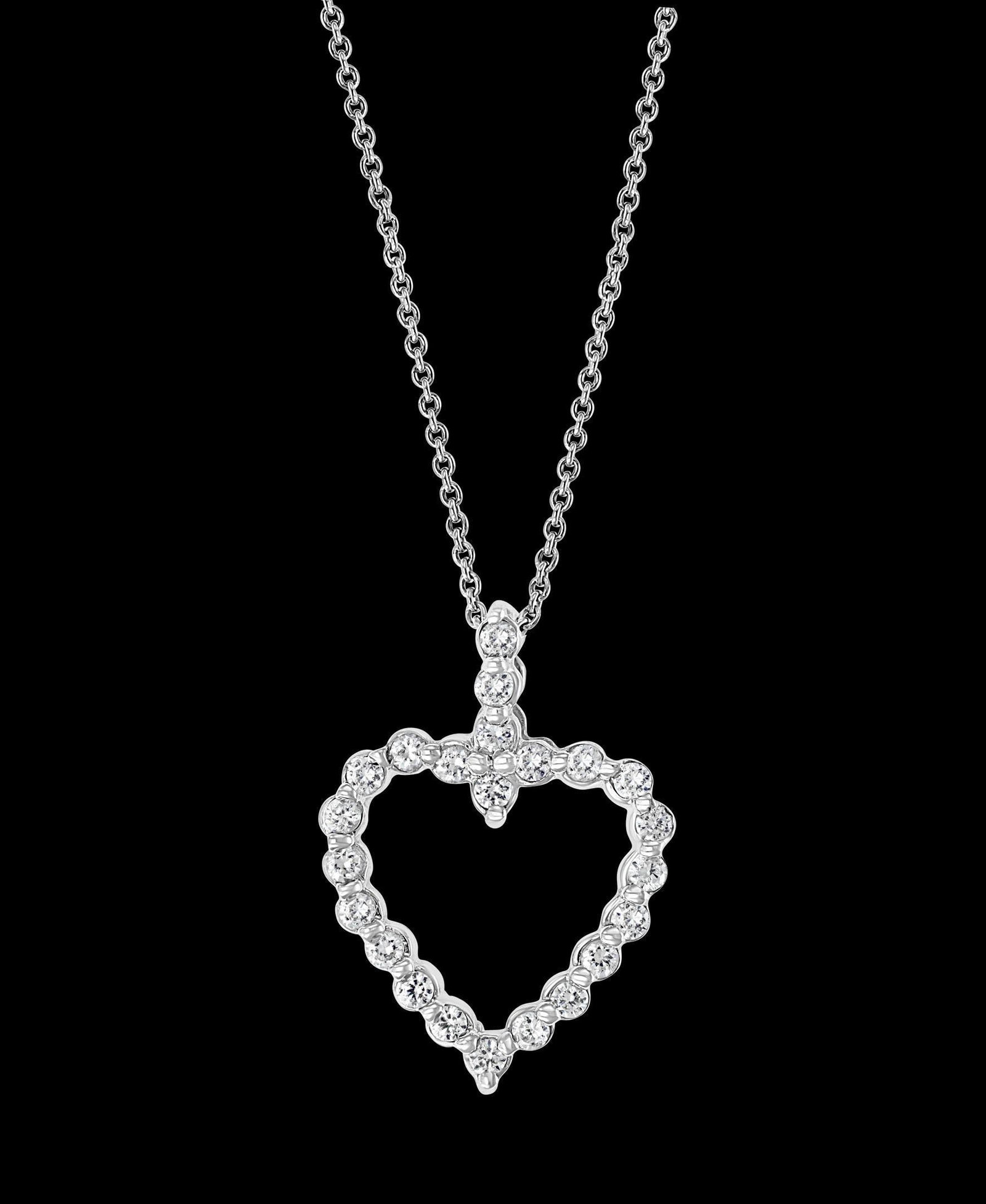 1 Carat Diamond Heart Pendant/ Necklace 14 Karat White Gold with Chain - 17