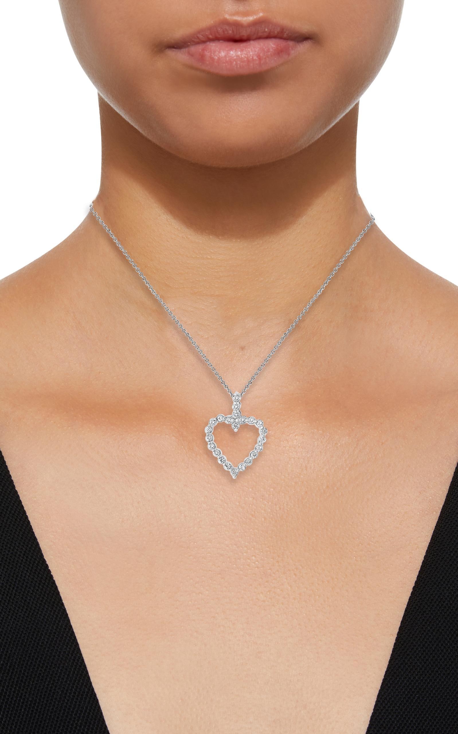 1 Carat Diamond Heart Pendant/ Necklace 14 Karat White Gold with Chain - 18