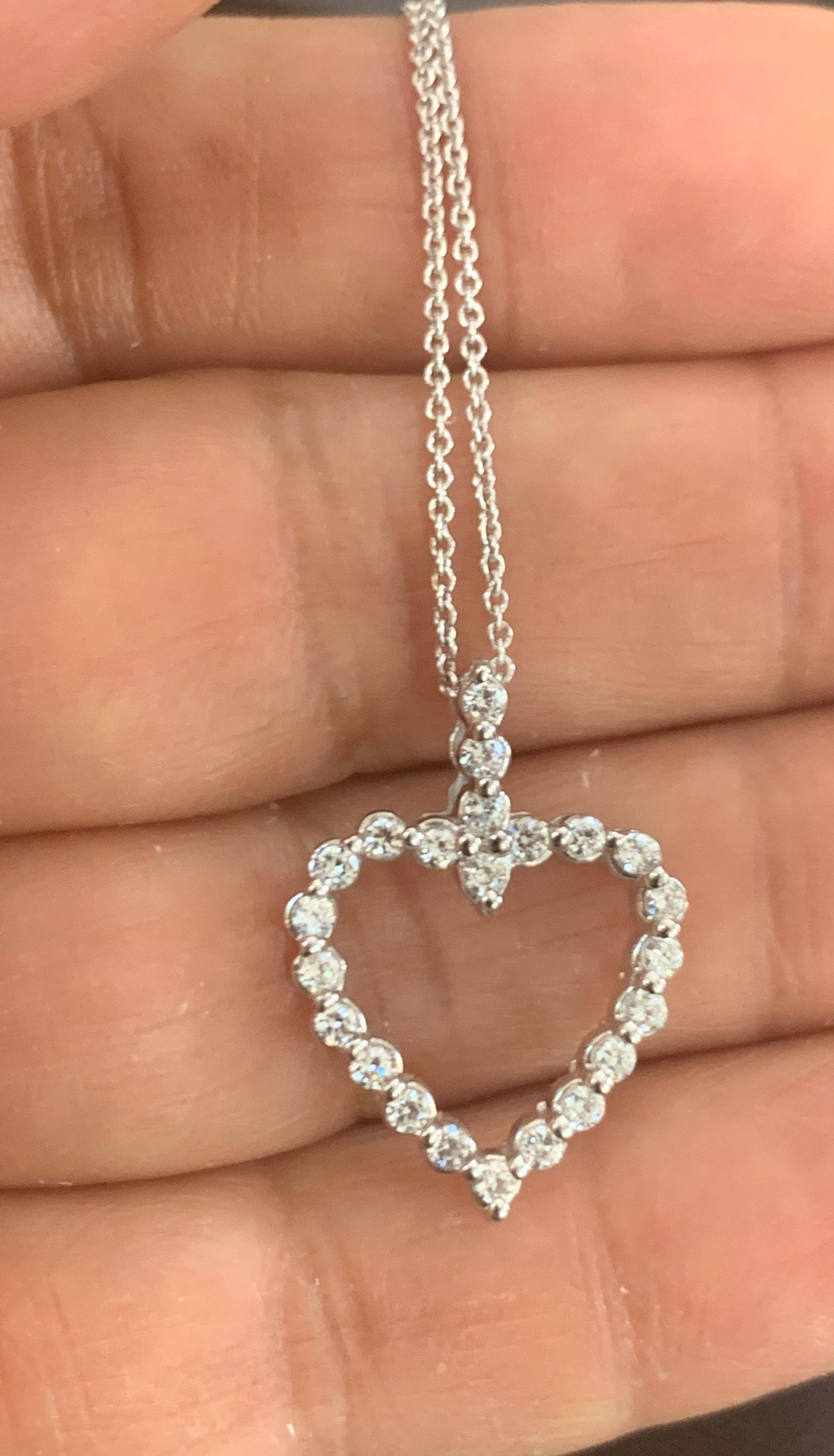 1 Carat Diamond Heart Pendant/ Necklace 14 Karat White Gold with Chain - 4