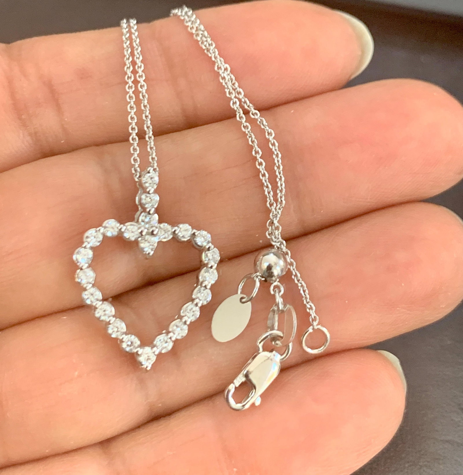 1 Carat Diamond Heart Pendant/ Necklace 14 Karat White Gold with Chain - 5
