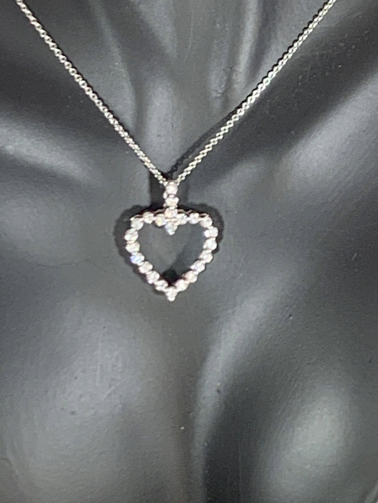 1 Carat Diamond Heart Pendant/ Necklace 14 Karat White Gold with Chain - 7