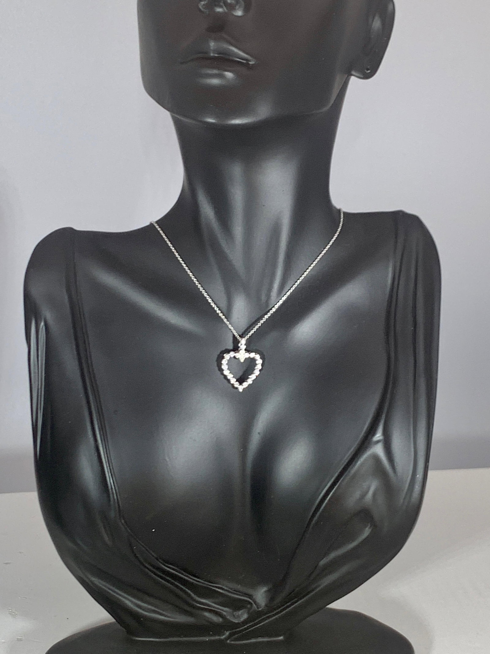 1 Carat Diamond Heart Pendant/ Necklace 14 Karat White Gold with Chain - 8