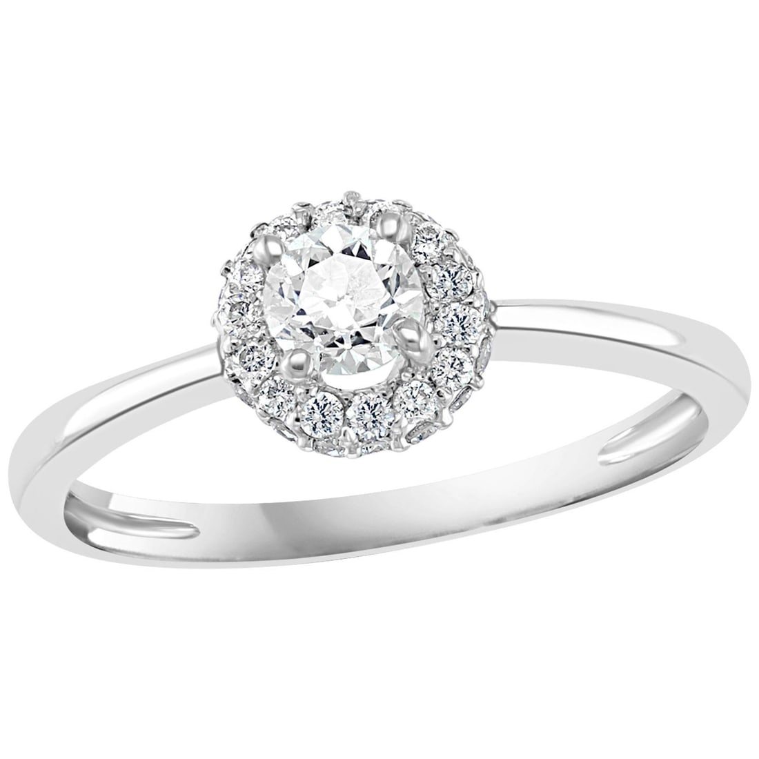 Diamond 0.6 Carat Traditional Ring/Band 14 Karat White Gold, Halo Ring - 15