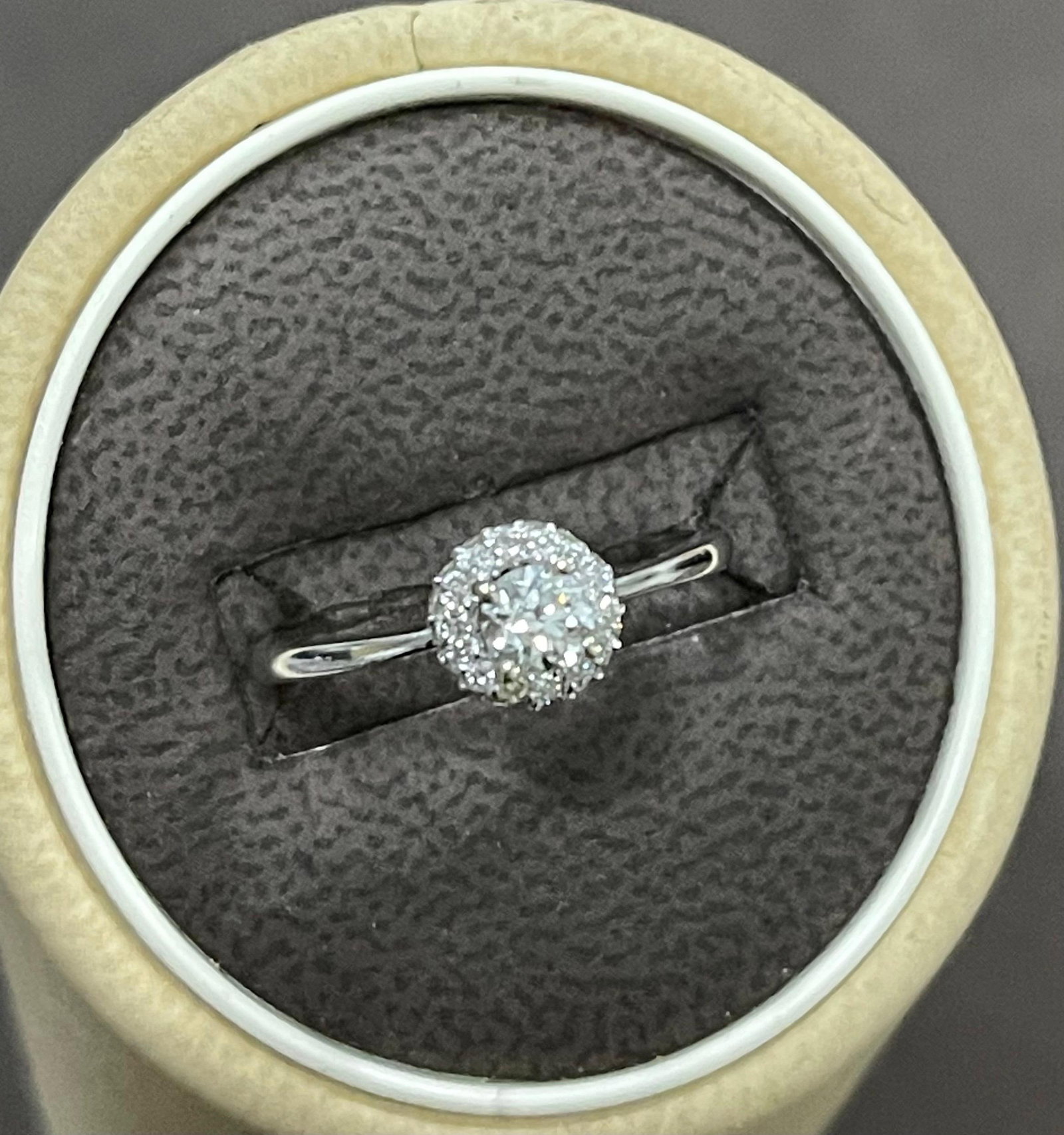 Diamond 0.6 Carat Traditional Ring/Band 14 Karat White Gold, Halo Ring - 17