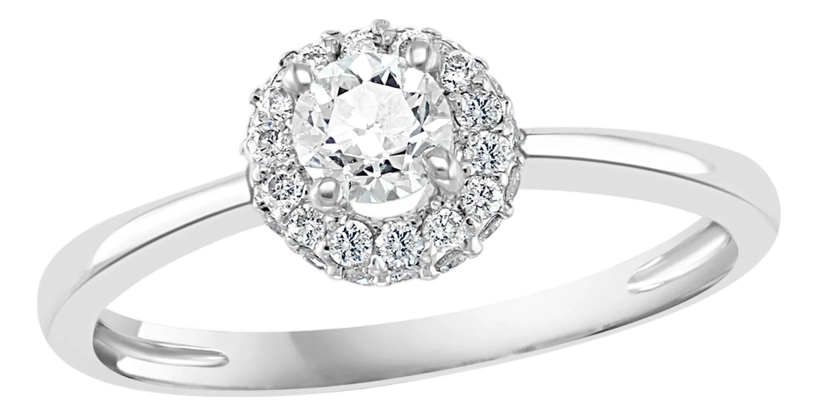 Diamond 0.6 Carat Traditional Ring/Band 14 Karat White Gold, Halo Ring: Diamond 0.5 Carat Traditional Ring/Band 14 Karat White Gold, Halo Ring one 25 pointer Brilliant cut round diamonds surrounded by small diamond halo ring around the center diamond. Center stone is