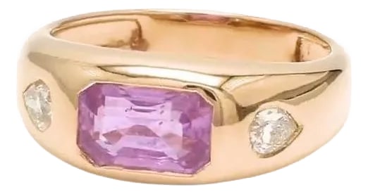 Natural 0.48 cts pink sapphire & 0.10 cts diamond ring in 14k gold: Pink sapphire emerald cut chunky gypsy ring gold Natural pink sapphire flush set ring with old mine cut diamond Vintage style big ring GEMSTONE DETAILS : âœ¦ Gemstone : Pink Sapphire
