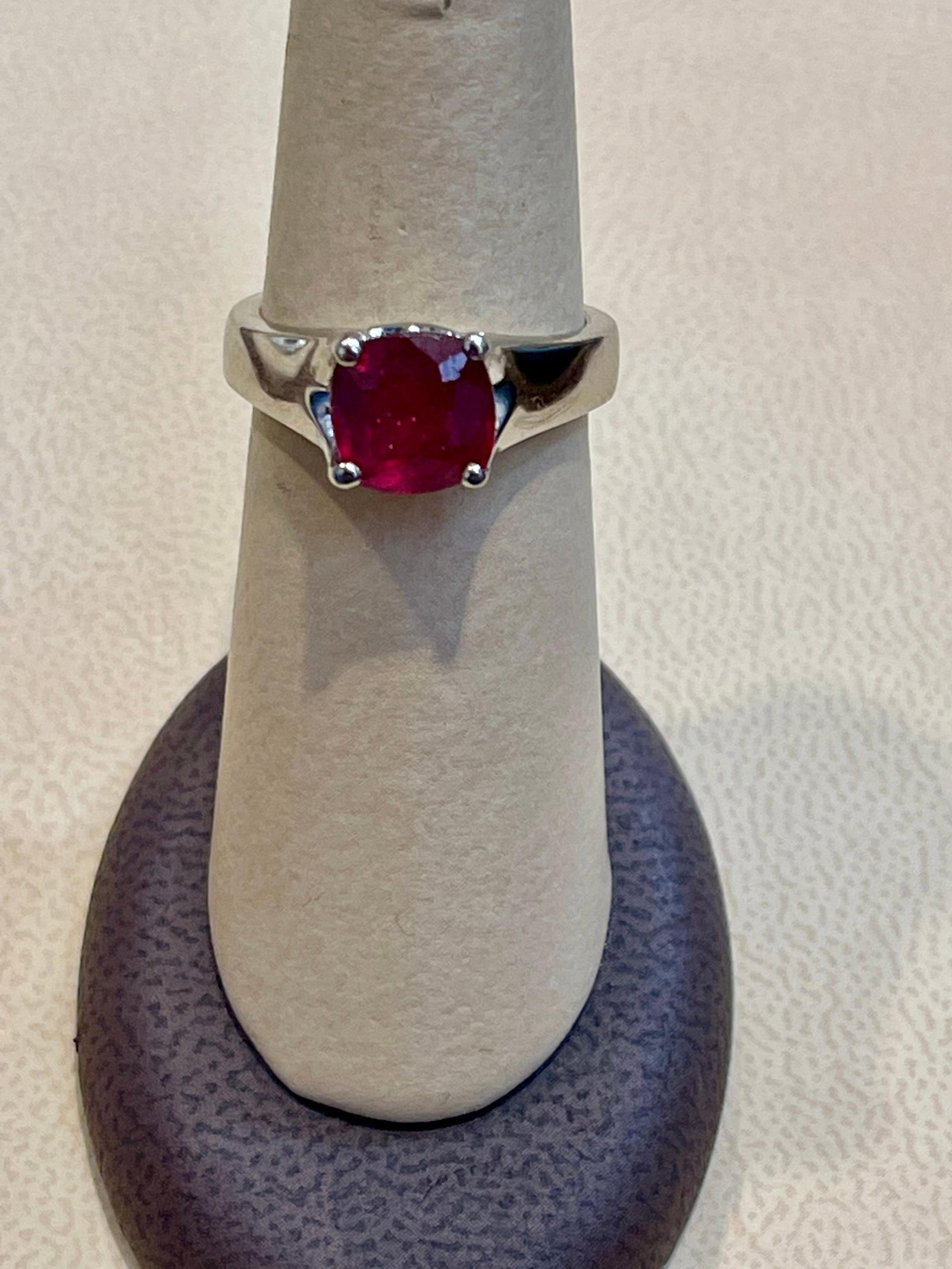 3.5 Carat Cushion Treated Ruby 14 Karat White Gold Ring - 10